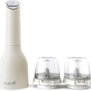 FinaMill – Award Winning Battery Operated Pepper Mill & Spice Grinder in One. Adjustable Coarseness. Ceramic Grinding Elements. One Touch Operation with LED Light. includes 2 Quick-Change ProPlus Pods